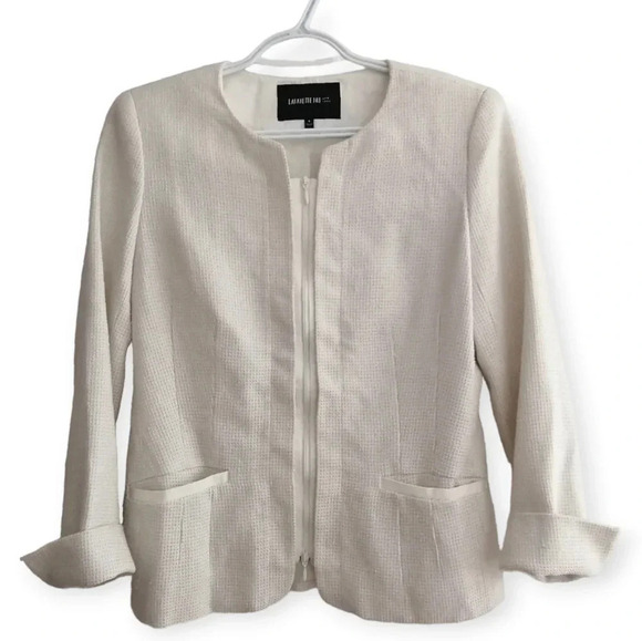 Lafayette 148 New York White Tweed Collarless Zip Up Blazer Size 4 - Picture 16 of 16